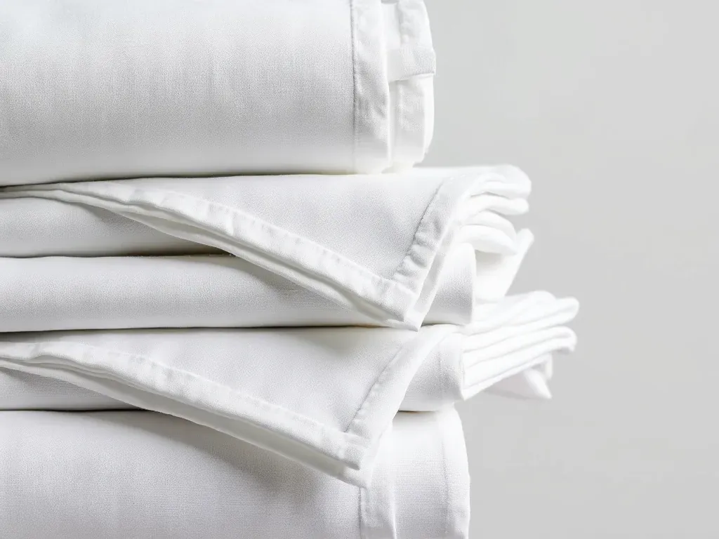 Folded bed sheets ready for pickup in Larkspur